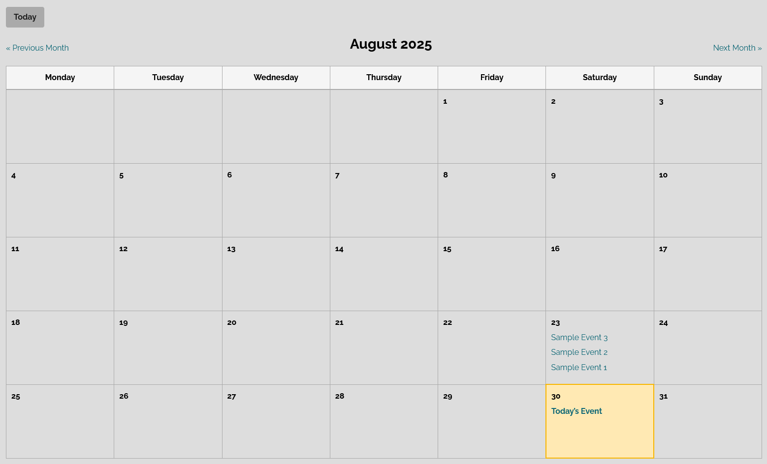 Calendar Page