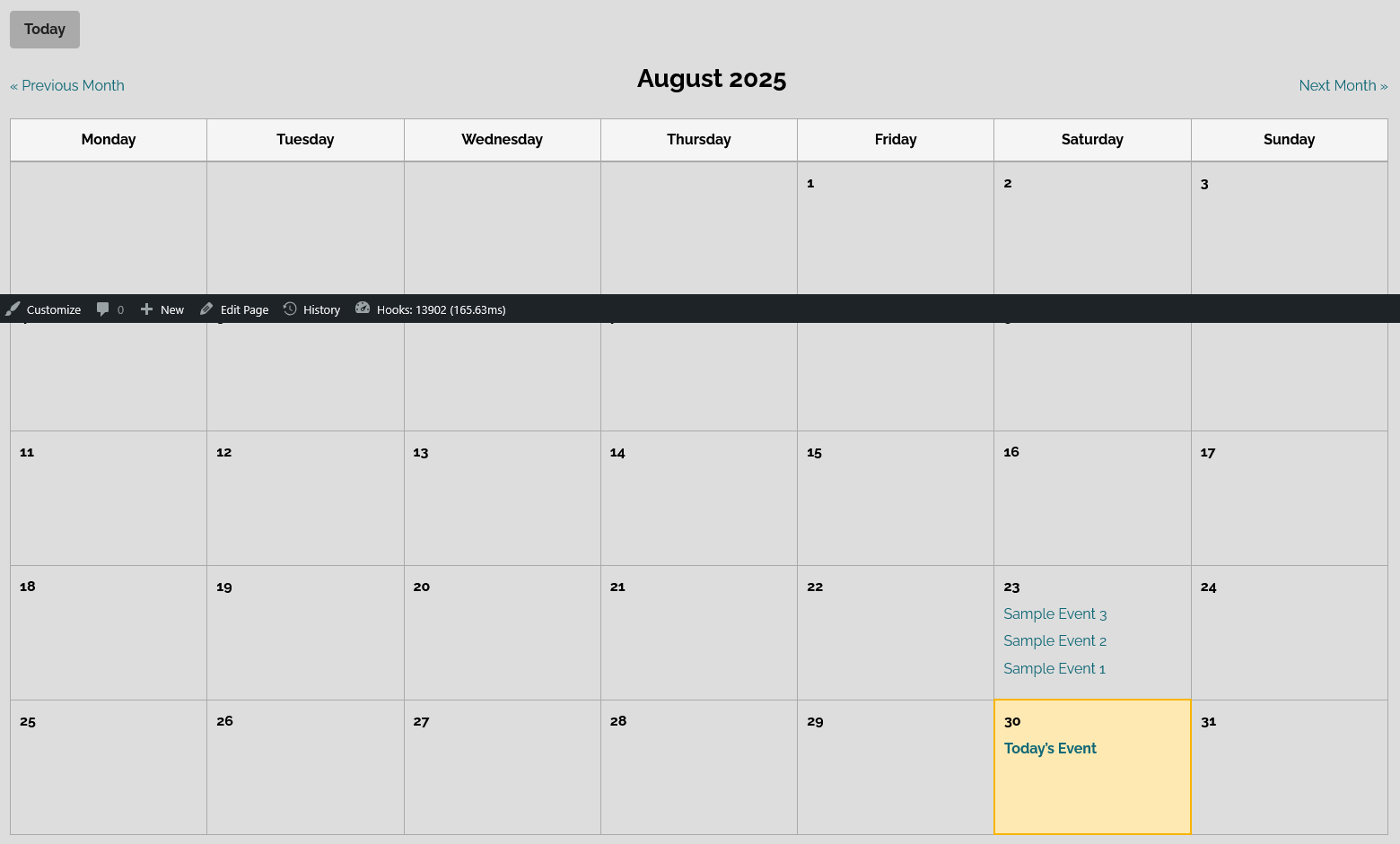 Calendar Page